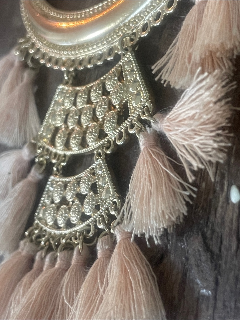 Gold-Tone Statement Necklace with Blush Pink Tassels - Picture 6 of 9